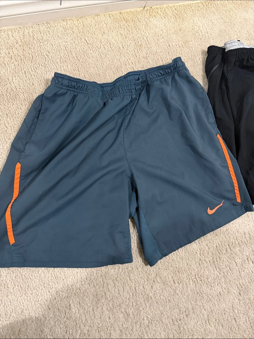 Nike Men’s Athletic Shorts — Black and Slate Blue with Orange Trim xl set of 2